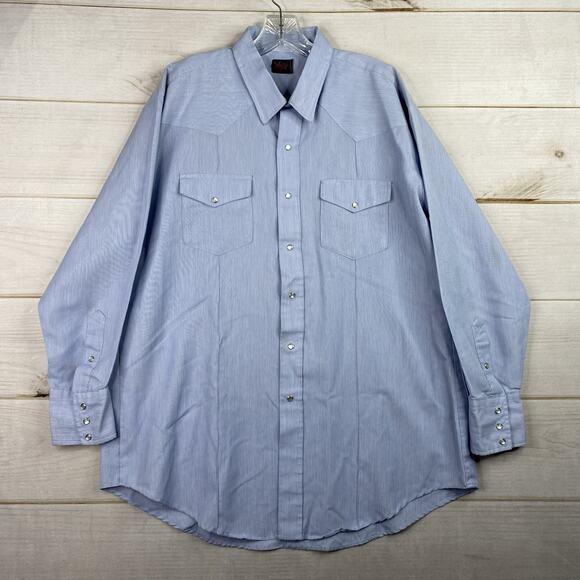 Tem Tex Western Shirt Mens 2XL Blue Micro Stripe Pearl Snap Pockets Cowboy Vtg - Picture 1 of 10